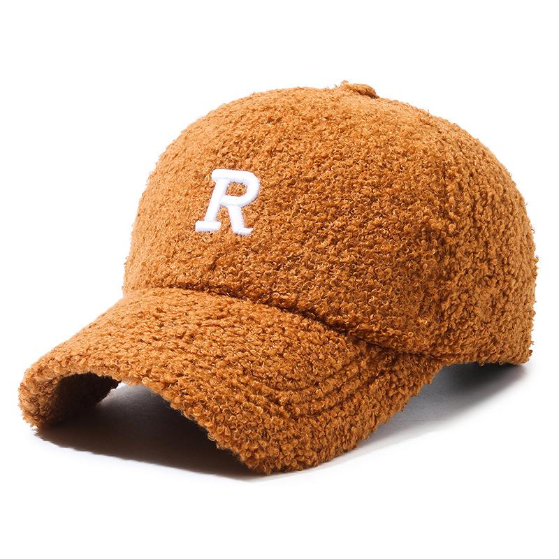 Winter Fuzzy Teddy Baseball Cap R Letter Embroidered 6-Panel Warm Soft Casual Adjustable Outdoor Unisex Custom Hat Manufacturer