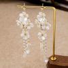 French Luxe Long Tassel Floral Stud Earrings - Unique Seaside Vacation Design