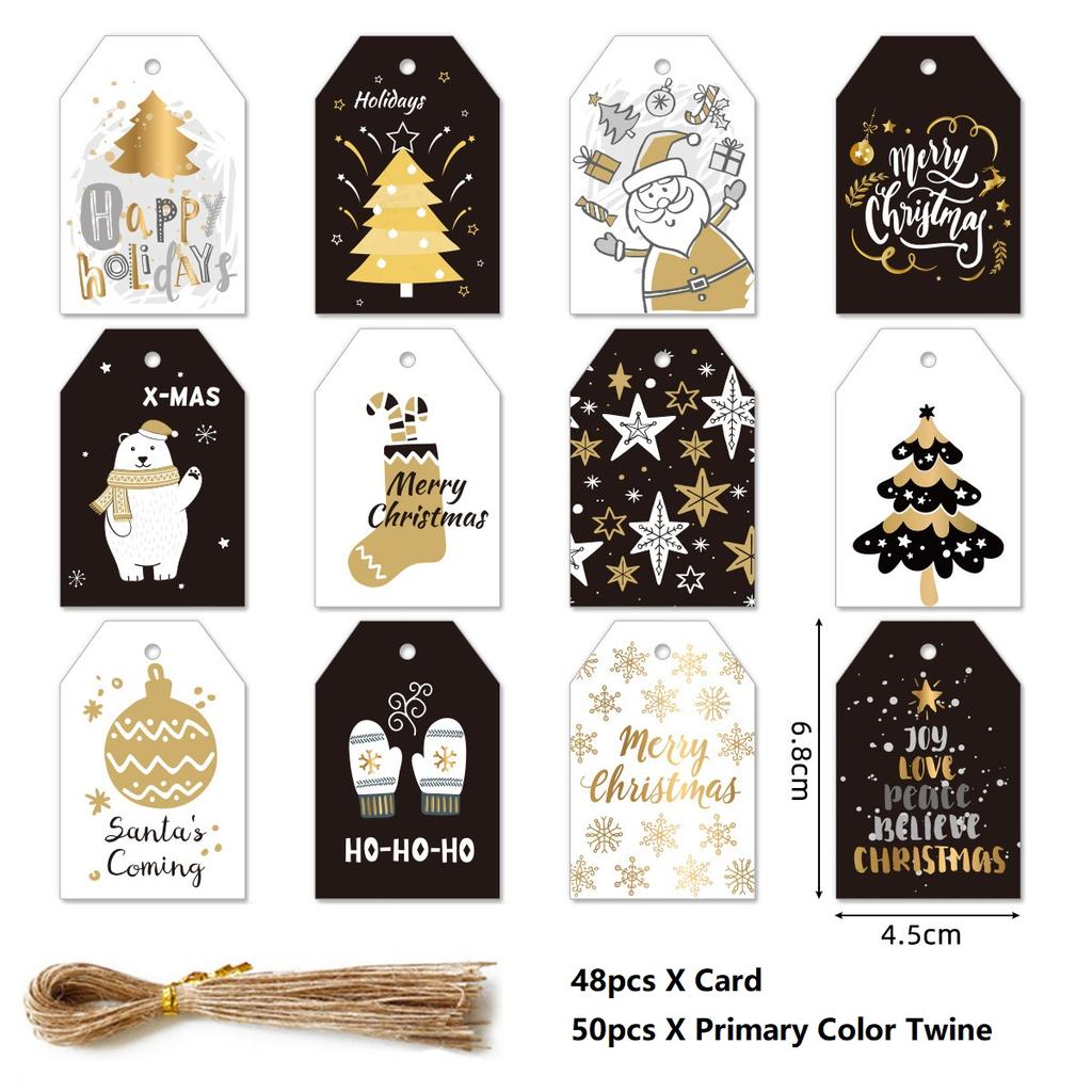 48PCS Merry Christmas Paper Tags 2025 Xmas Tree Hanging Label Navidad 2025 New Year Home Xmas Party Gifts Cards Set Decorations