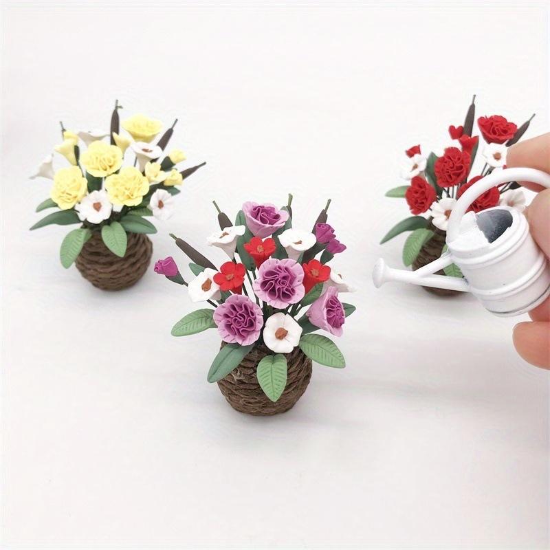 1: 12 Mini Simulation Flower Garden Living Room Scene Micro Landscape Ornaments Flowers White Red Purple Tri Color Flowers