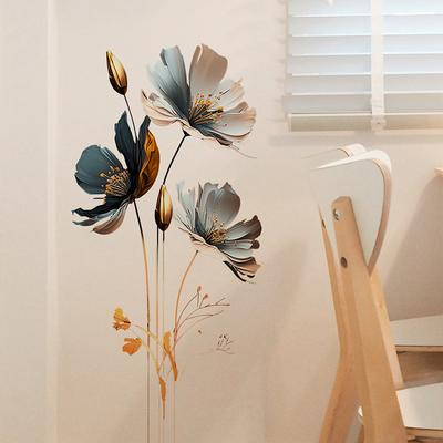 2 Piezas/Set Pegatinas de Pared de Flores de Simulación Sala de Estar Dormitorio Pared Embellecimiento del Hogar Pegatinas de Pared Decorativas