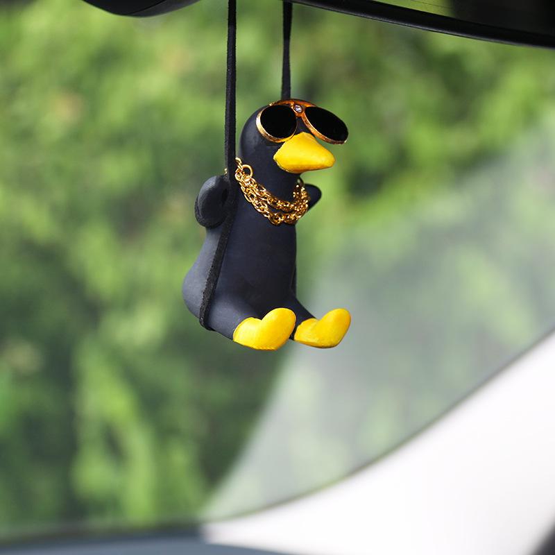 1PC Swing Duck Car Pendant Plaster Material Cool Duck Swing Mirror Hanging Pendant Car Accessories Car Supplies