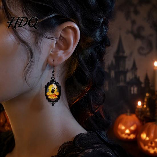 Vintage Theme Gift for Halloween Party 1 Pair Gothic Black Cat Earrings Women Exquisite Craftsmanship Favors Dark Punk Style Dangle Drop Earrings,