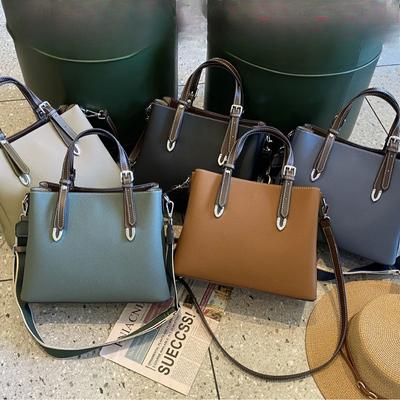 Cowhide Single Shoulder Women's Large Capacity Crossbody Women's Fashion Simple Shopping Bag Multi-compartment Contrast Color