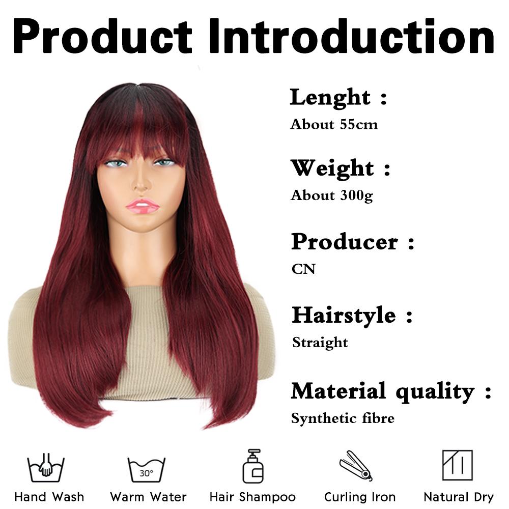XINRAN Wig With Bangs Long Straight Wig Heat Resistant Synthetic Wig For Women Girls Daily Use Party Halloween Cosplay Wig
