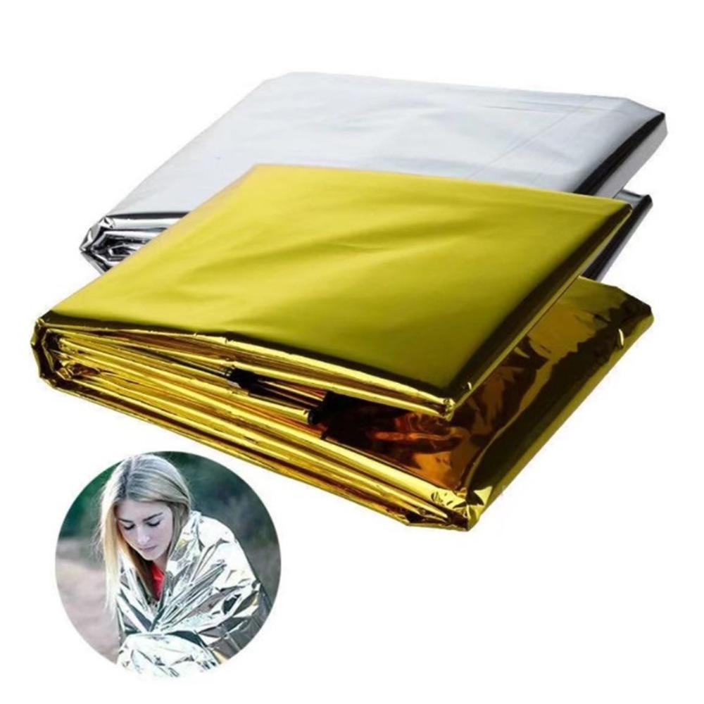 Manta Térmica de Emergência Mylar à Prova de Vento Térmica Refletiva Manta Espacial Impermeável Dobrável Manta Térmica de Folha para Caminhada