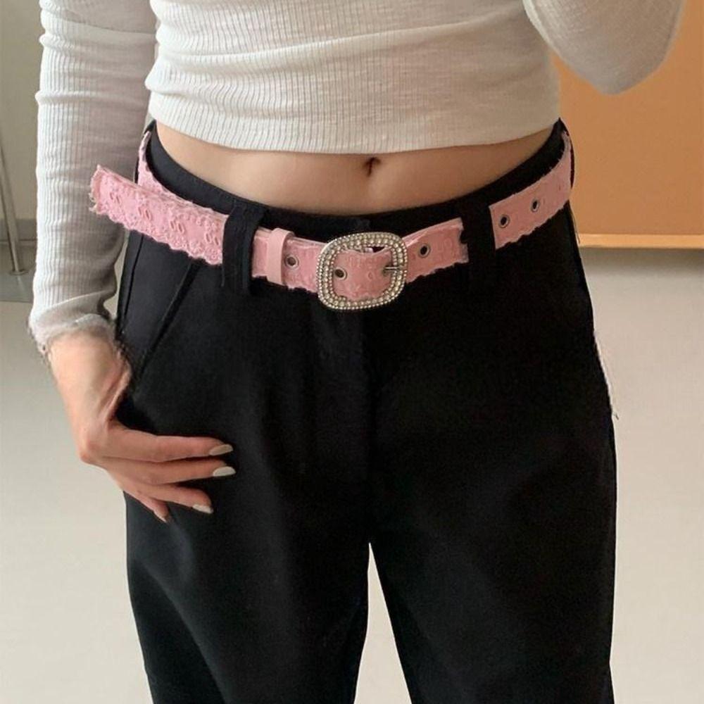 Ceinture en Cuir PU Strass Y2K Ceinture de Taille Femme Dentelle Vintage Homme