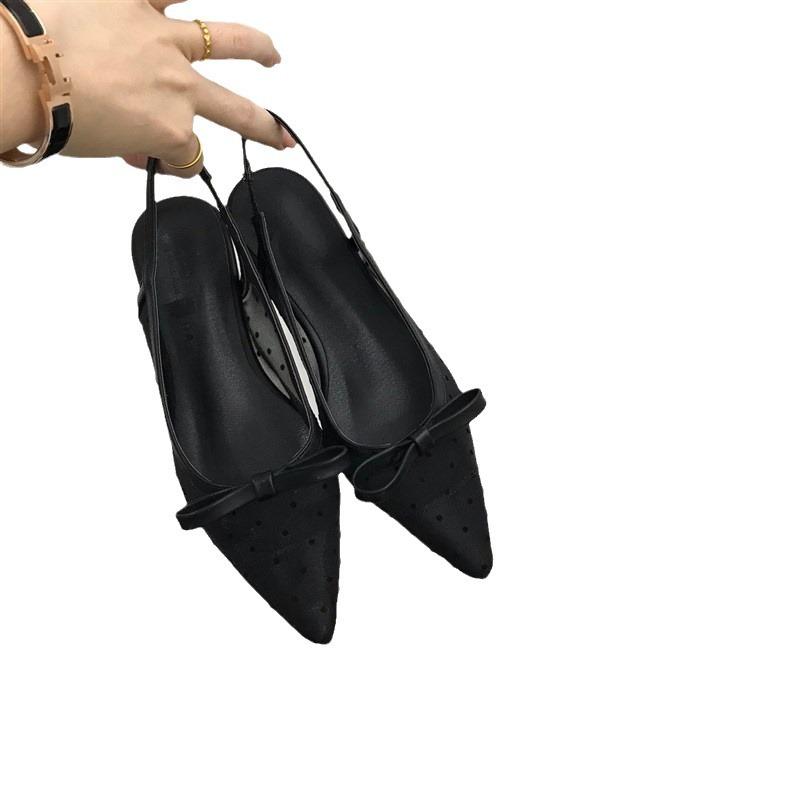 French Retro Bag Head Sandals Women's 2025 New Bow Mesh Mary Jane Single Shoes Summer Wear High-heeled Sandals