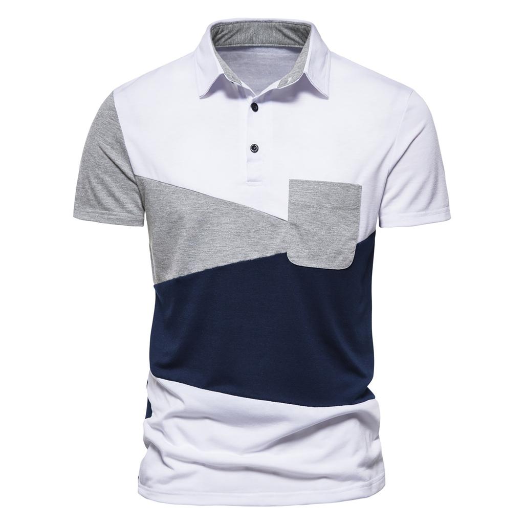 Men's Shirt Fashion Color Blocking Casual Lapel Short-sleeved T-shirt Men