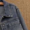 Women's Design Cropped Vintage Blue Denim Jacket with Long Sleeves for a Versatile Loose Jacket