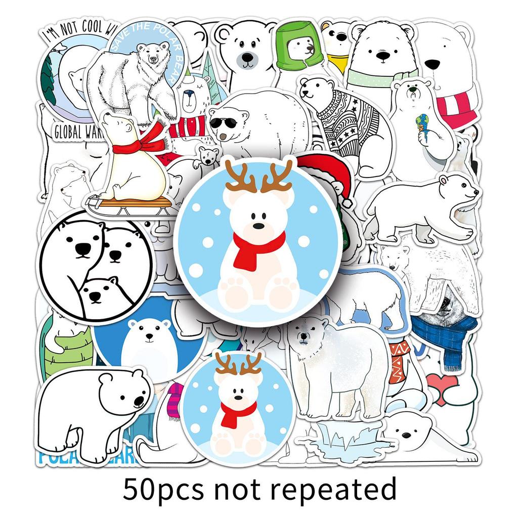 50PCS Waterproof Polar Bear Stickers for Luggage, Scooters, Computers, and Tablets