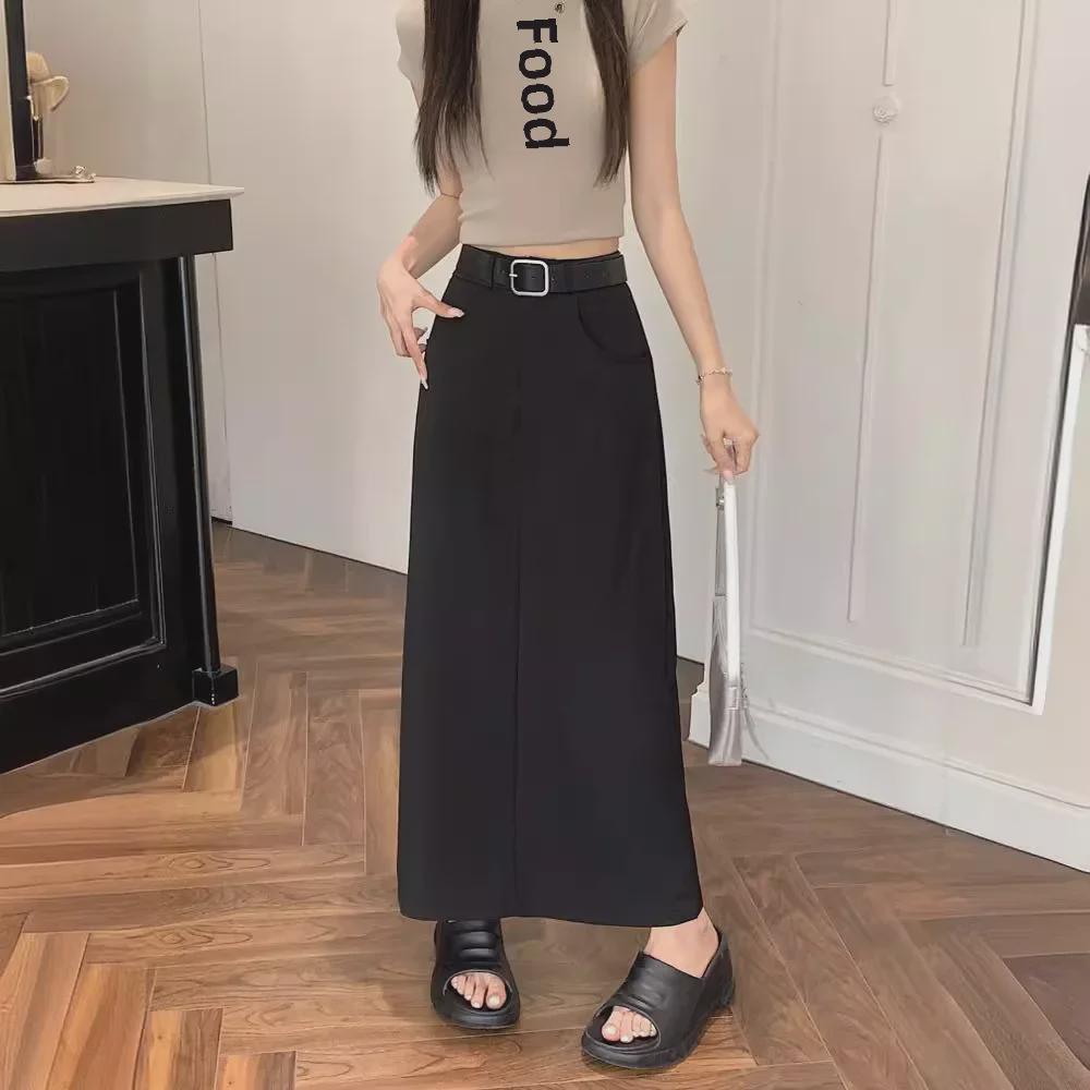 High Waist Summer A-Line Skirt for Women - Black & Gray, Medium Length, Slim Fit