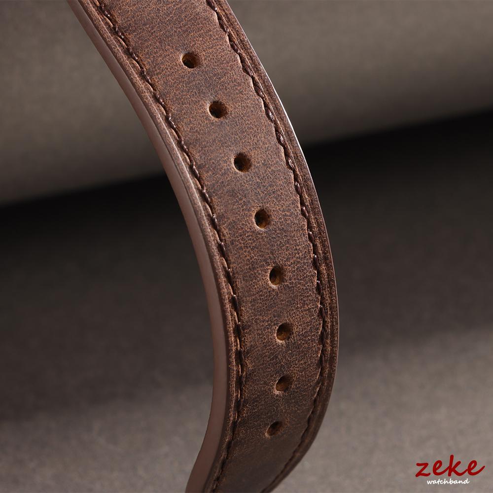 Vintage Leder Uhrenarmband Faltschließe Naht Rindsleder Armband für Omega 18/19/20/21/22/24mm Braun Handgelenkarmband für Seiko