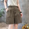 2024 Summer Women's Cotton Linen Elastic Waist Pleated Wide-Leg Shorts - Retro Slimming Casual Fit