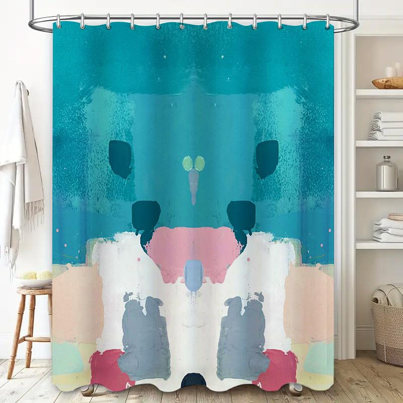 Abstract Wall Art Decor Blue Palette Shower Curtain for Bathroom Creative Modern Design Waterproof Fabric with Rod Pocket (Green