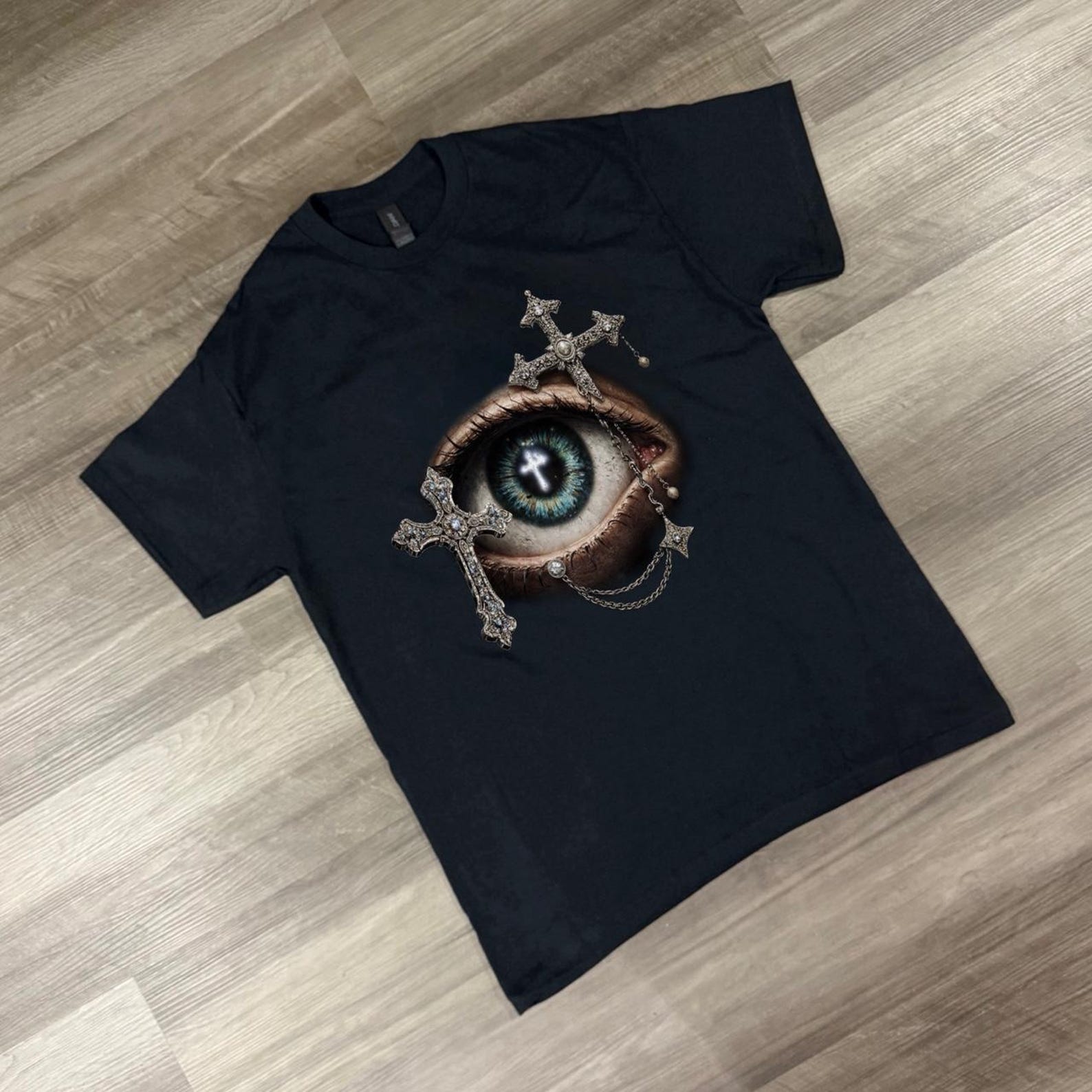 Eye graphic tee, Gothic Cross Eye Graphic Tee, Gothic eye cross t shirt, grunge aesthetic tee, religious streetwear shirt, edgy graphic tee 2XL
