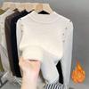 Women's Fashion Half High Collar Plush Sweater Autumn Winter Long Sleeve Thick Warm Pullovers Casual Solid Fleece Tops