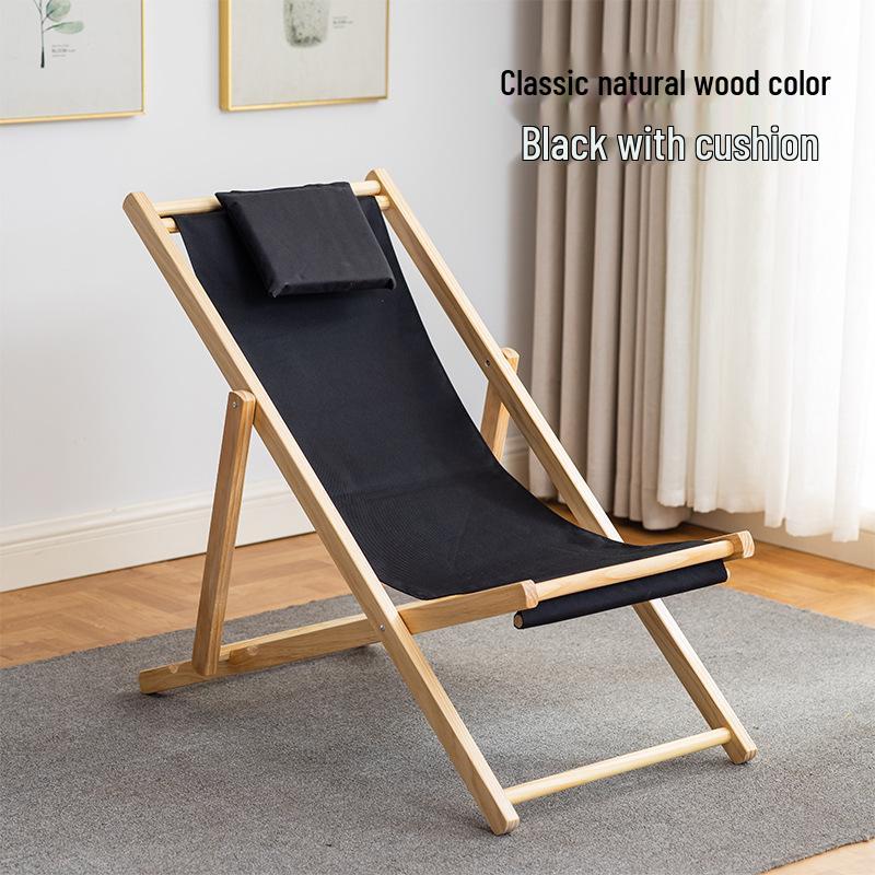 Solid Wood Outdoor Folding Recliner Beach Chair with Canvas for Adults