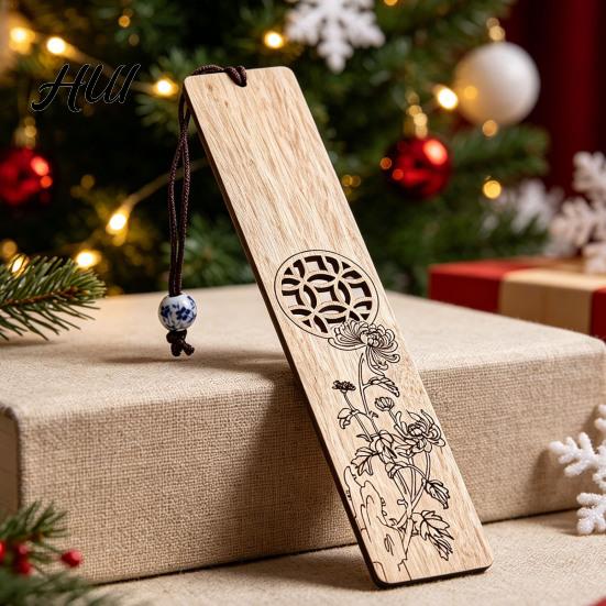 Book Page Holder Wooden Bookmarks, Handmade Hollow Wood Marker with Bead, Chinese Style Decorative Reading Accessory, Gift for Lovers, Teachers