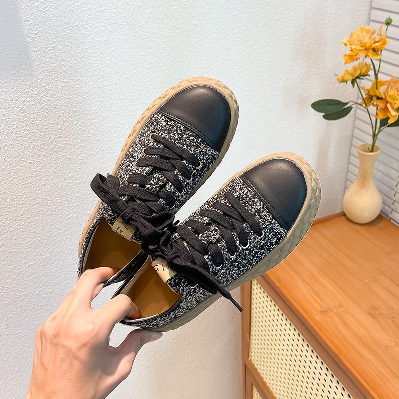 Temperament rough rhombus pattern thick sole heightening low-top casual little white shoes women's shoes