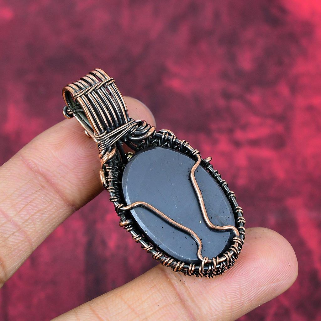Shungite Pendant Copper Wire Wrapped Pendant Unique Style Pendant Handmade Copper Jewelry Gemstone Pendant Gift for Dad Wire Wrapped Jewelry