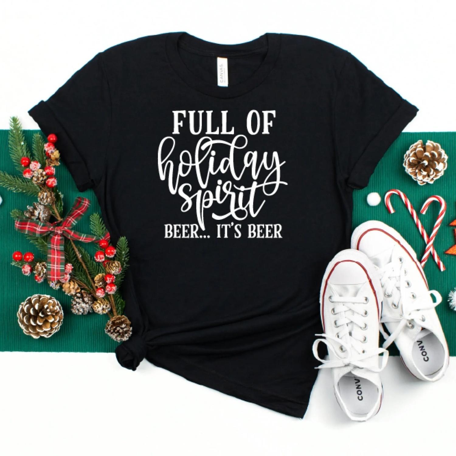 Full of holiday spirit Christmas T Shirt Merry Drinking Party S чёрный