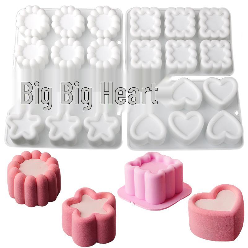 6-Cavity Flower & Heart Silicone Mousse Mold for Chocolate and Cakes