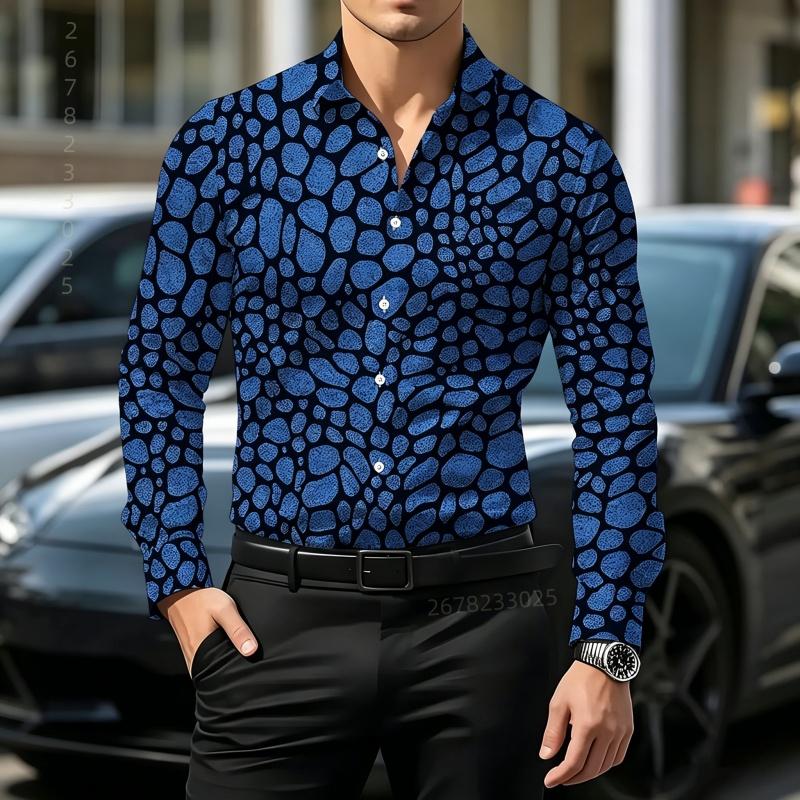 Retro Style Gradient Leopard Print Men's Shirt with Contrasting Print, Slim Fit Long Sleeved, Personalized Street Fashion Shirt