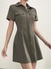 European and American Mid-length Pleated Waist Turn-down Collar Shirt Dress