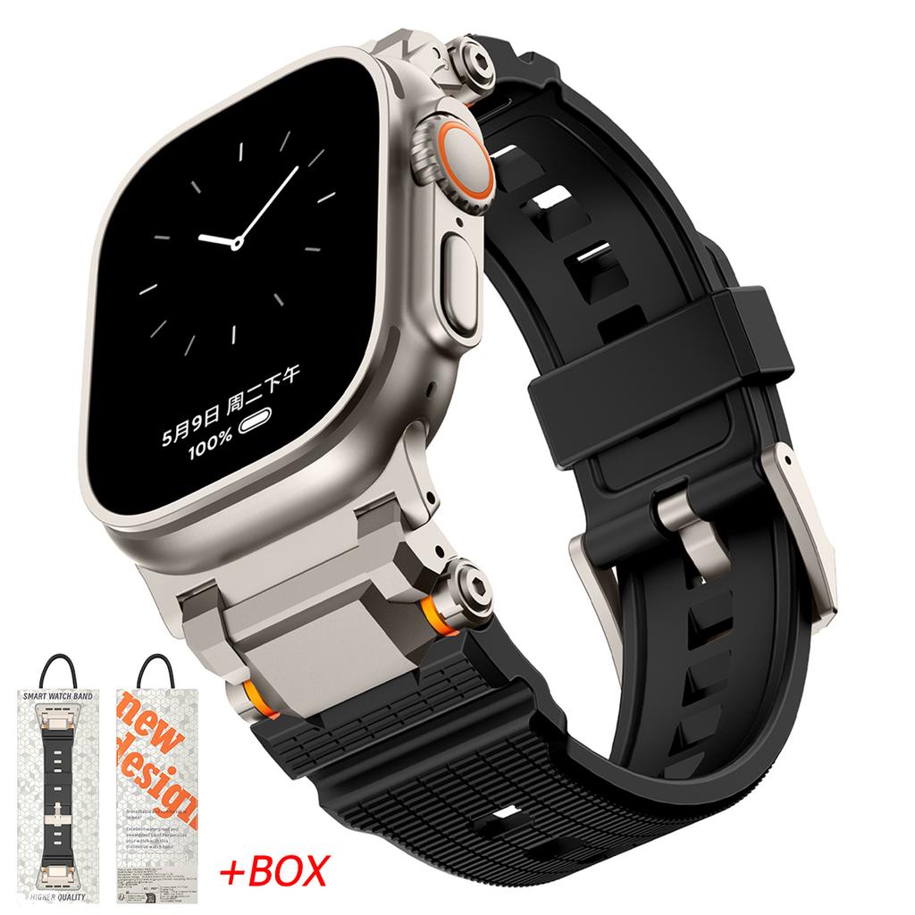 Silicone Rubber Band for Apple Watch Band Ultra 49mm 42 44mm 45 46mm Silicone Metal Luxury Strap for iWatch Series 10 987 se 564
