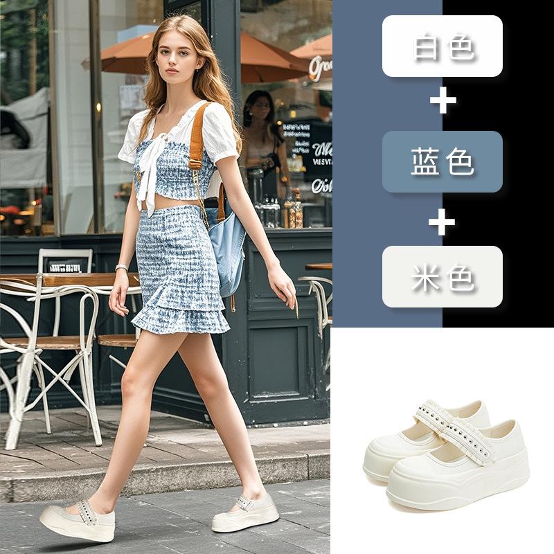 Foam Sole Velcro Mary Jane Shoes Women's Summer New Big Head Sports Little White Shoes Casual Versatile Single Shoes