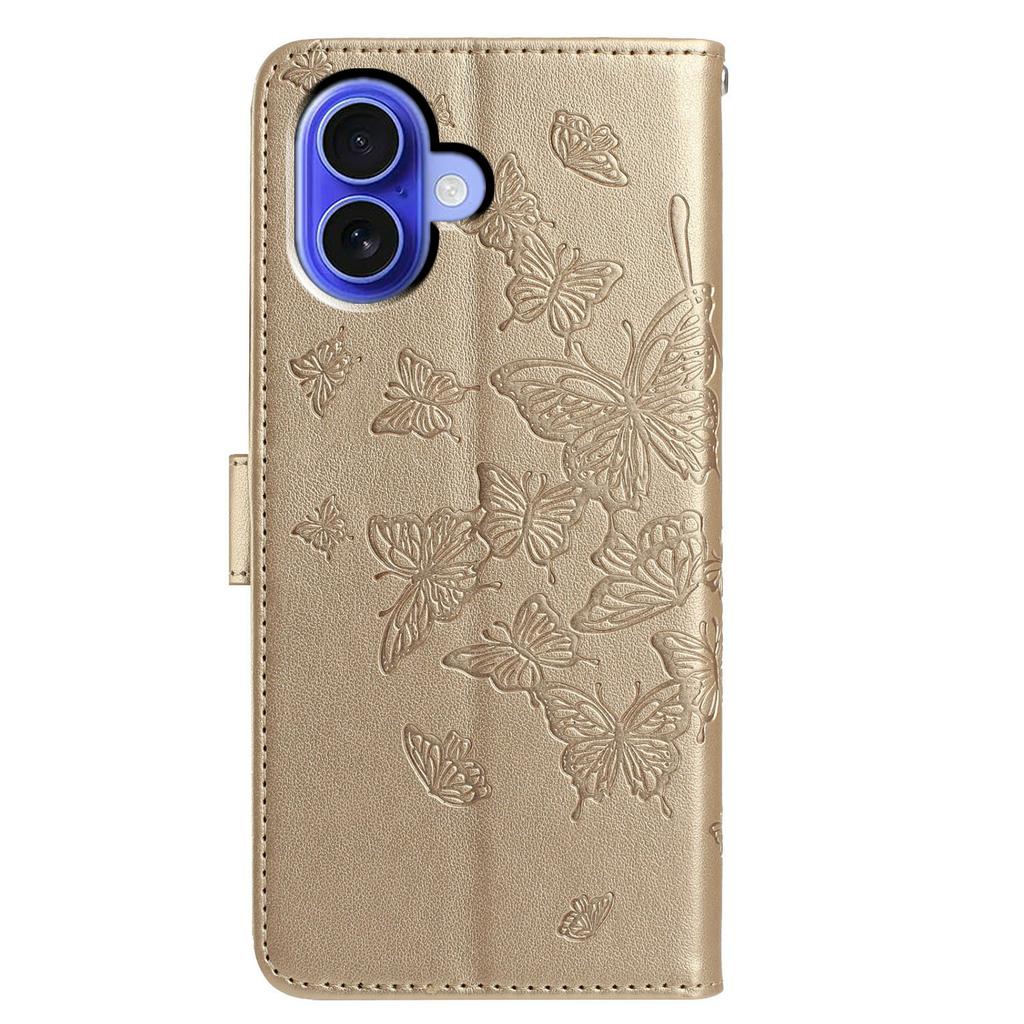 Für iPhone 16 Hülle Schmetterling Geprägtes Wallet Ständer PU Leder Flip Handyhülle mit Riemen