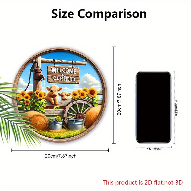 Wooden Welcome Sign with Highland Cattle & Sunflowers Design - Rustic Decorative Plaque for Farmhouse, Front Door Decor - Ideal gift for Family