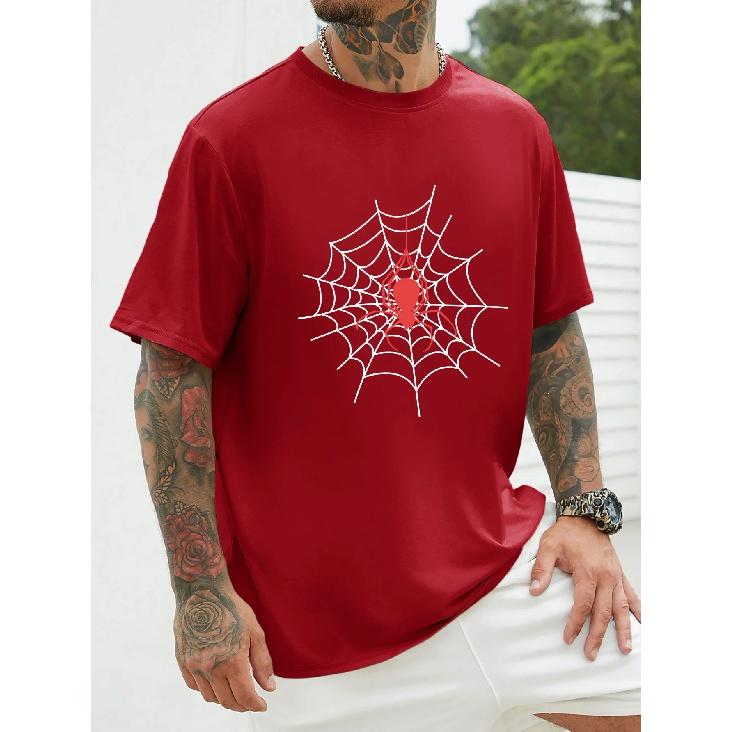 Men's T-shirt Spider Web Printed Cool Tee for Man Oversize Top O-neck Short Sleeve Casual Clothes
