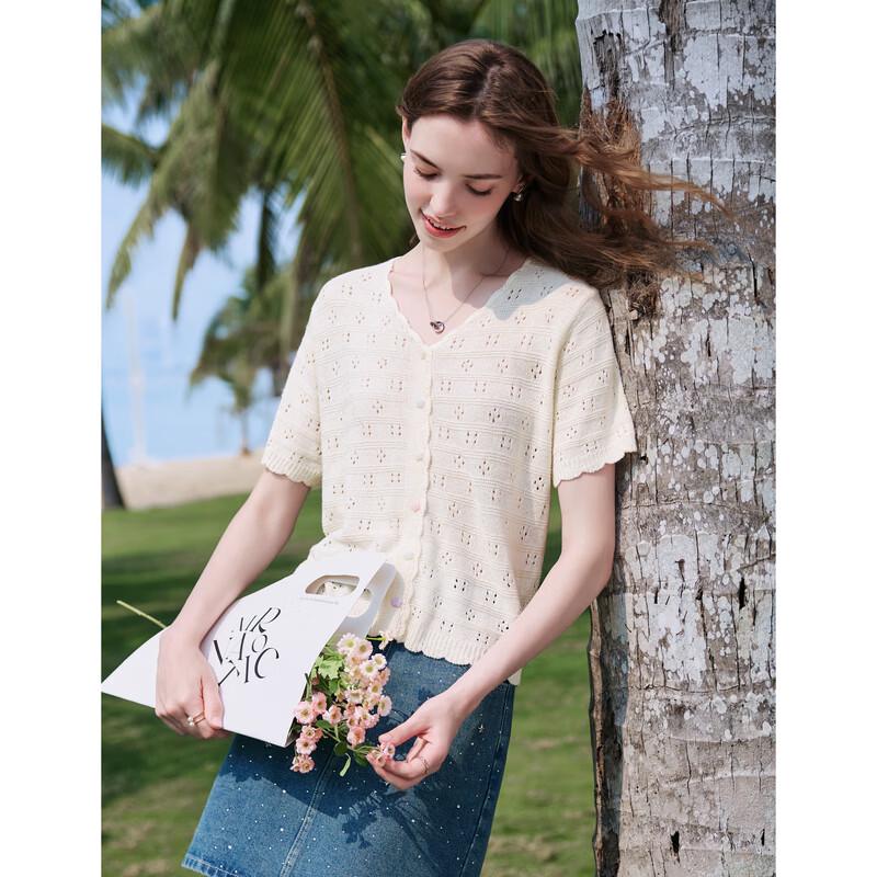 Betu Women's Sweet Hollow-Out Knit Short-Sleeve Top