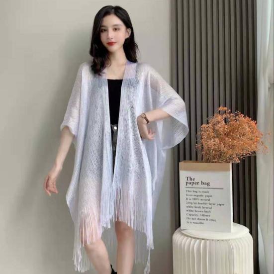 Women Shawl Tassel Long And Wide Solid Color Thin See-through Sunscreen Breathable Hollow Out Women Scarf Clothes Accessory