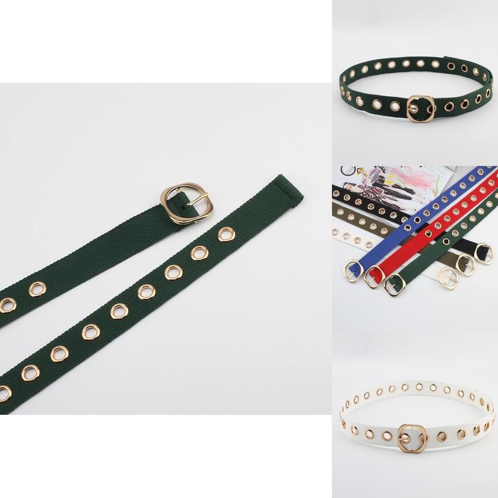 Simple Solid Color Porous Design Women Casual Canvas Belt With Square Buckle For Daily Wear