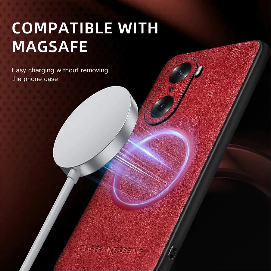 For Honor 60 60 Pro PU Leather Magnetic Ring Soft Edge Anti-Drop Anti-Fingerprint Phone Case