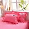 Korean Version of Solid Color Washed Cotton Pillowcase Stitching Lotus Leaf Lace Pillowcase 48*74cm A Pair of Large Pillowcases