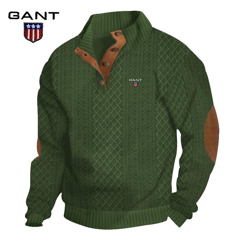 Gant Embroidery Men's Outdoor Casual Standing Collar Long Sleeved Jacquard Knitted Pullover Sweatshirt In Autumn and Winter