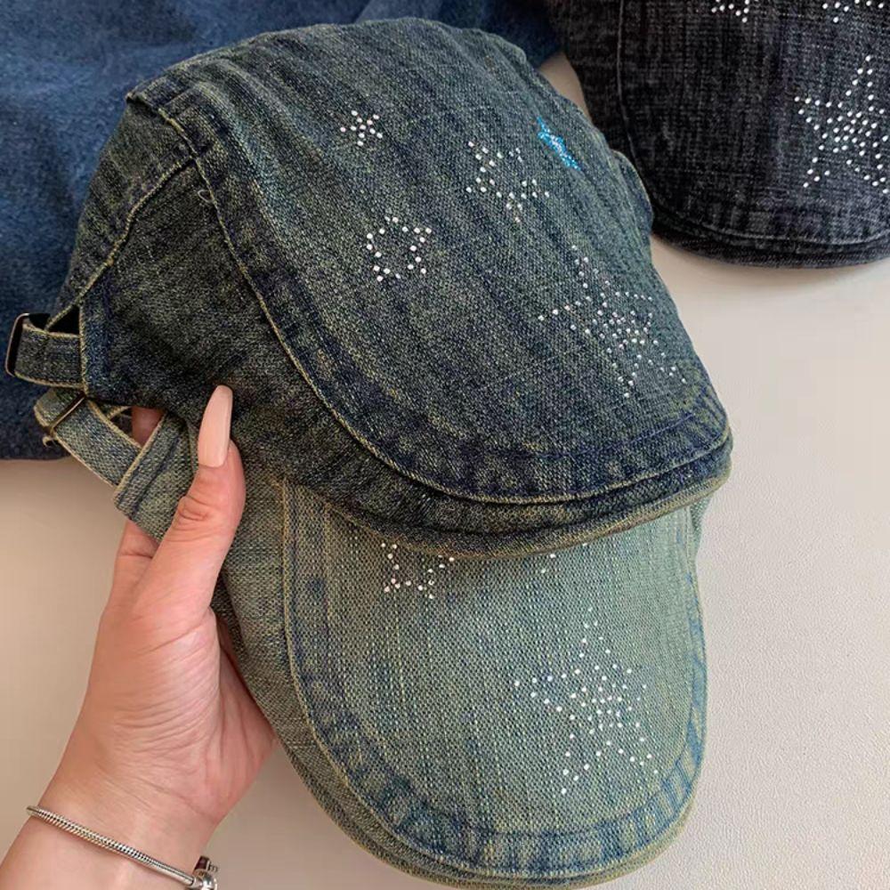 Y2k Star Cowboy Beret Embroidey Painter Hat Casual Artist Hat Spring Summer