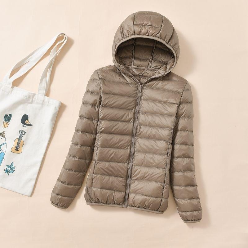 Double-layer fabric Lightweight women's hooded stand-up collar Winter duck down jacket Slim fit
