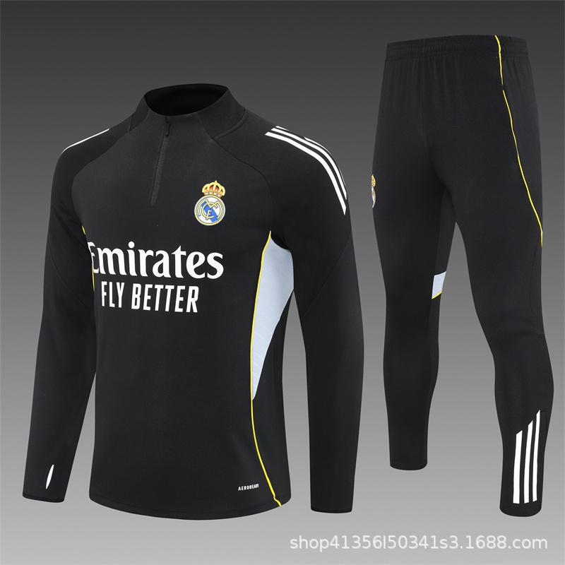 Maglia da Allenamento da Calcio Real Madrid a Maniche Lunghe Mezza Zip Tuta per Adulti e Bambini Stampa Maglia Mbappe