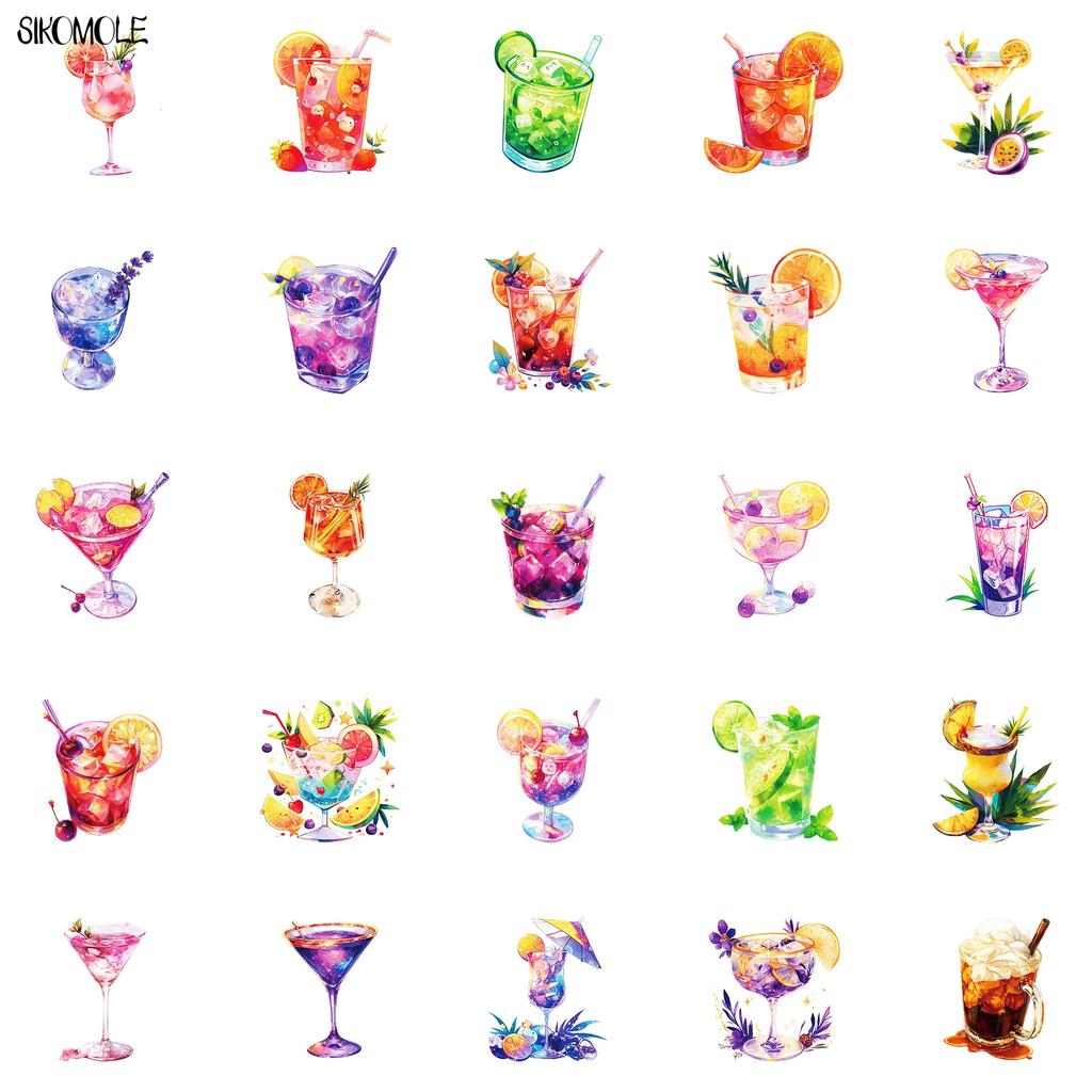 10 30 50Pcs Cartoon Cocktail Drinks Stickers Kawaii Mojito Aesthetic Diy Kid Travel Luggage Fridge Decal Graffiti Sticker Pack