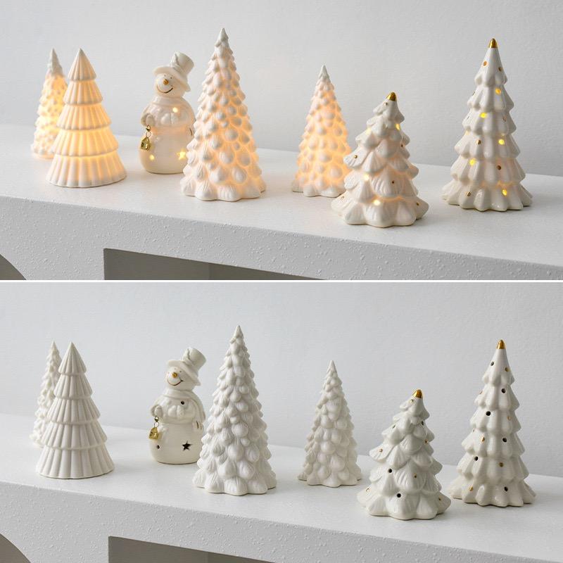 Weißer Keramik Weihnachtsbaumschmuck Dekoration Neujahrsfeiertag Tischaufsteller für Zuhause Festliche Dekoration Geschenk