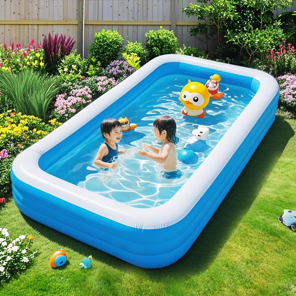 Natsunikki Inflatable Paddling Pool with 3 Rings, Large Square Family Swimming Center for Kids, Toddlers, and Adults, 20512550cm
