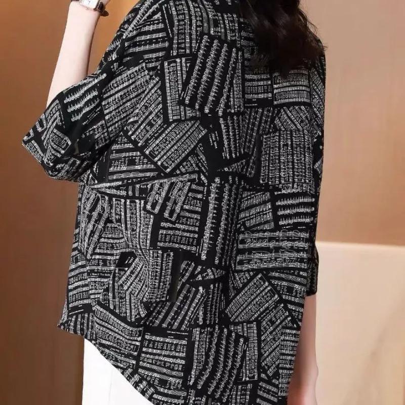 New Summer Style Three-quarter Sleeve Floral Shirt Loose Fashionable Shirt Western Style Top