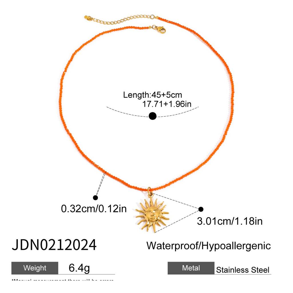 Uworld Beach Ocean Vacation Style 18K Gold Color Stainless Steel Sun Starfish Pendant Necklace Natural Stone Bead Necklace Women