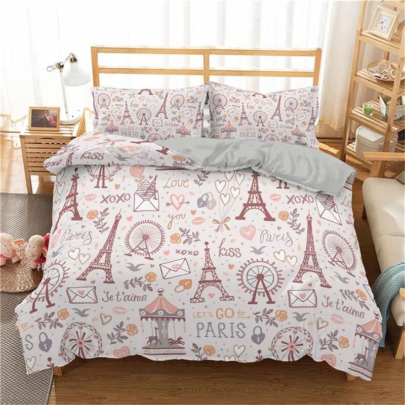 Eiffel Tower Duvet Cover Chic Paris Bedding Set Microfiber Modern French Style Romantic Theme Comforter Cover With Pillowcase