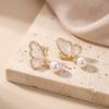 Brincos Pendentes de Borboleta de Cristal Fosco, Pérola Natural Gota 5A com Pino de Prata S925, Estética Fairycore Coquette Presente de Casamento
